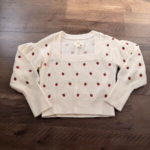 Maeve Anthropologie Embroidered Strawberry Sweater